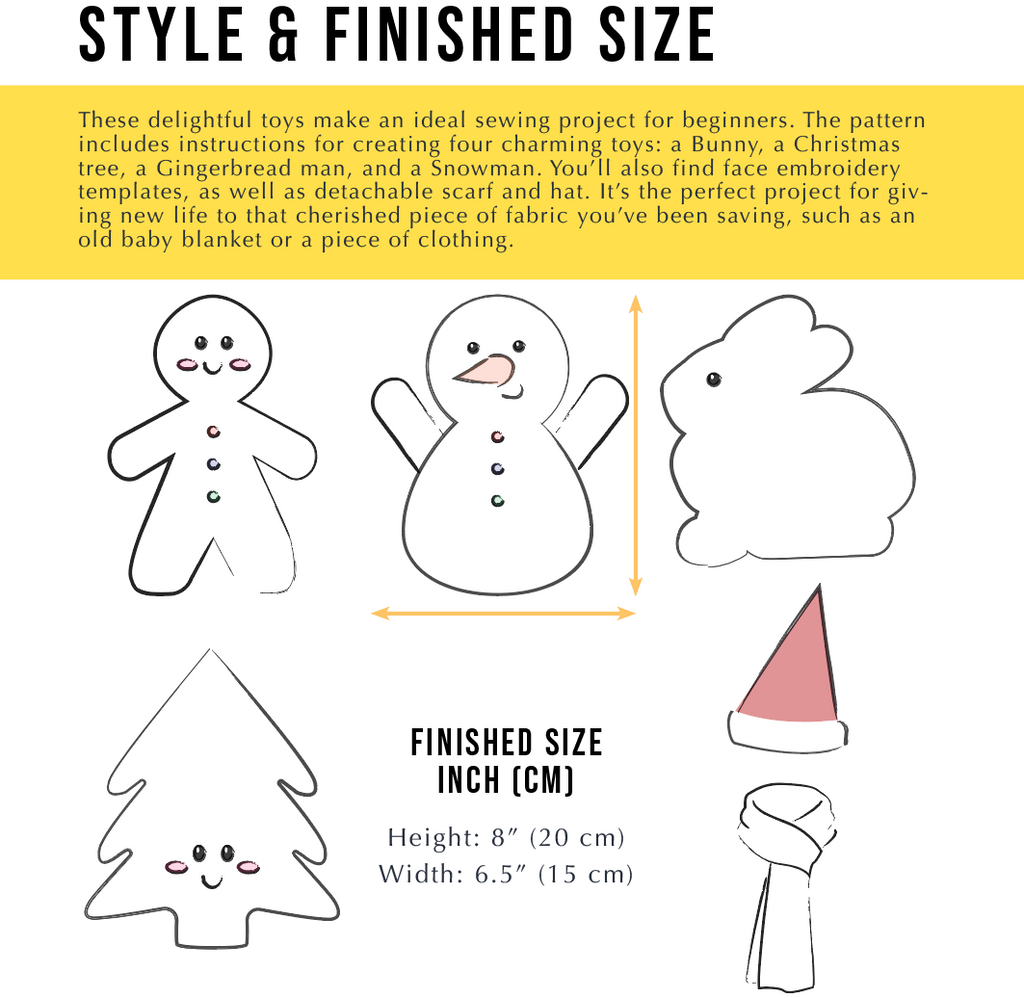 Christmas toys: Snowman, Gingerbread man, Bunny and Christmas Tree