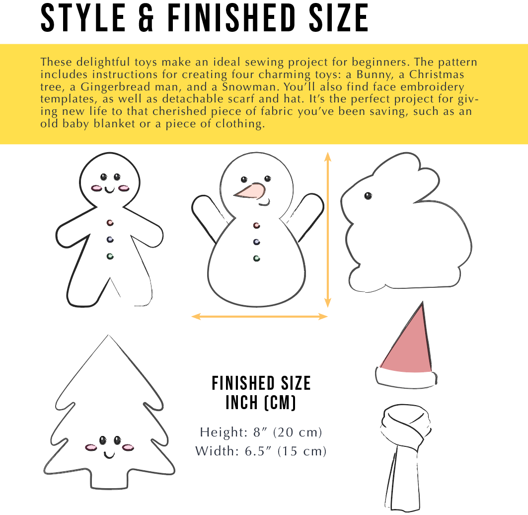 Christmas toys: Snowman, Gingerbread man, Bunny and Christmas Tree